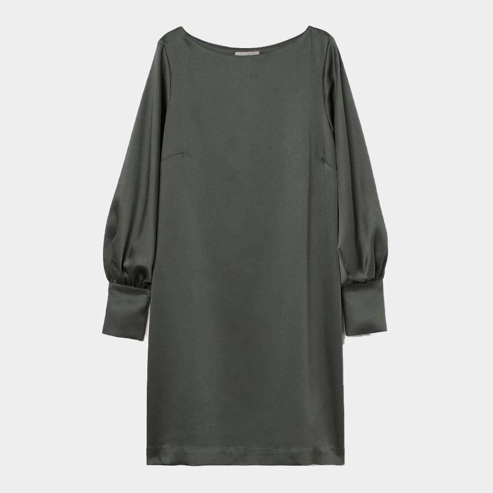 Boat-neck Satin Dress